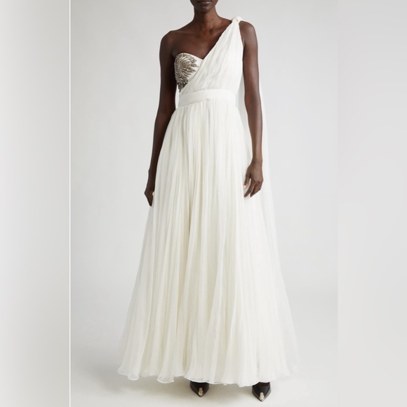 Alexander McQueen Crystal Embellished One-Shoulder Silk Chiffon Gown NWT - Picture 4 of 10